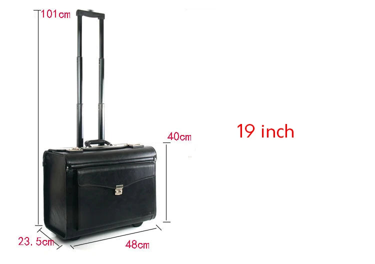 Retro PU Pilot Rolling Luggage – Cabin Trolley Suitcase