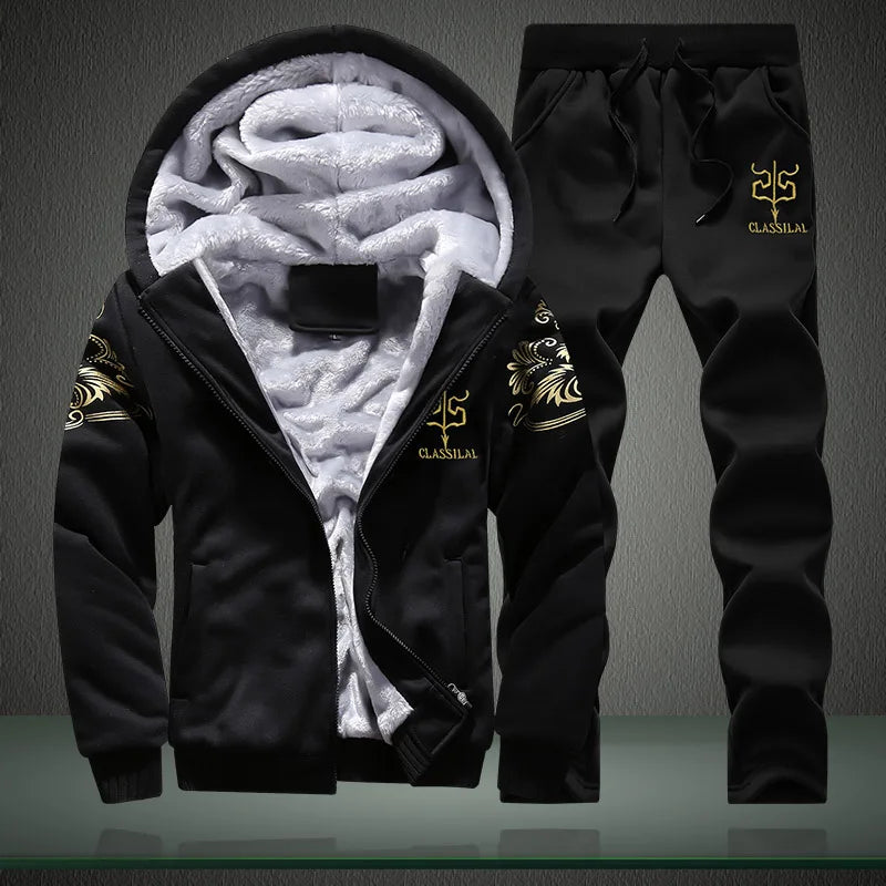 Men's Fleece Lined Thick Hooded Tracksuit – Winter Sweatshirt & Pants Sportswear Set