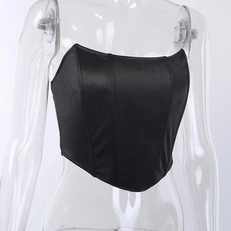 Women's Off-Shoulder Corset Crop Top – Sleeveless Backless Bustier Vest in Red, Black & Pink