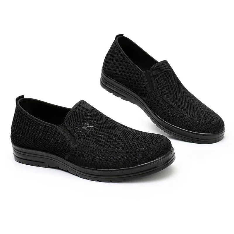 Men's Knit Slip-On Walking Loafers — Breathable Flyknit PU Sole Summer Shoes