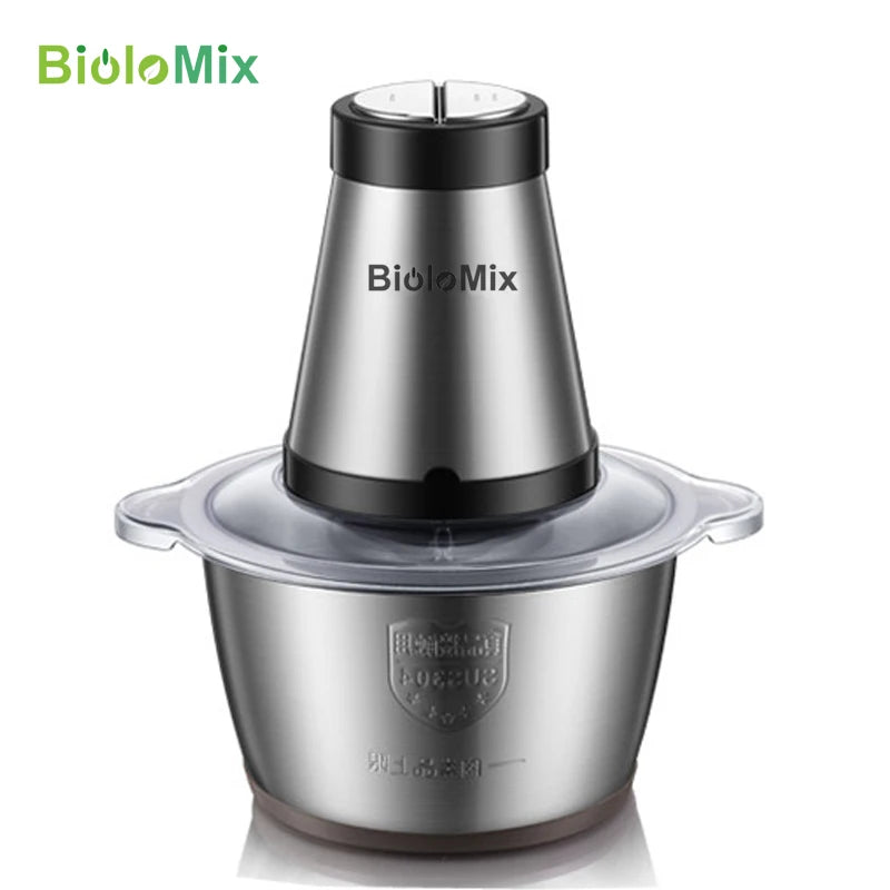 BioloMix 500W Electric Meat Grinder & Food Processor – 2L Stainless Steel, 2-Speed Chopper, Mincer & Slicer