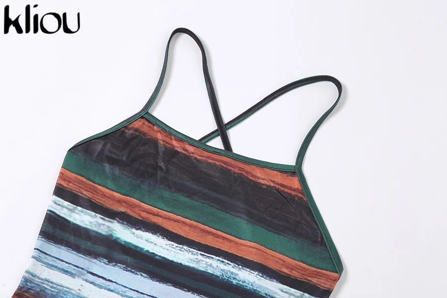 Striped Backless Camisole Mini Dress — Sexy Slash Neck Clubwear