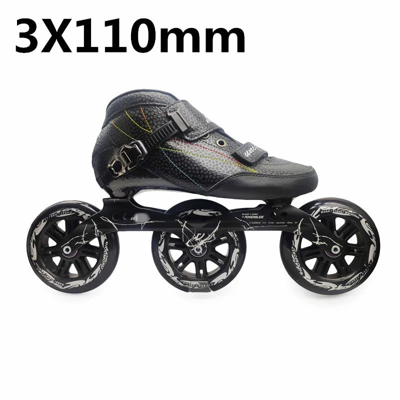 125mm 3-Wheel Marathon Inline Speed Skates – Carbon Fiber, 3x125mm Racing Skate Shoes for Kids & Adults
