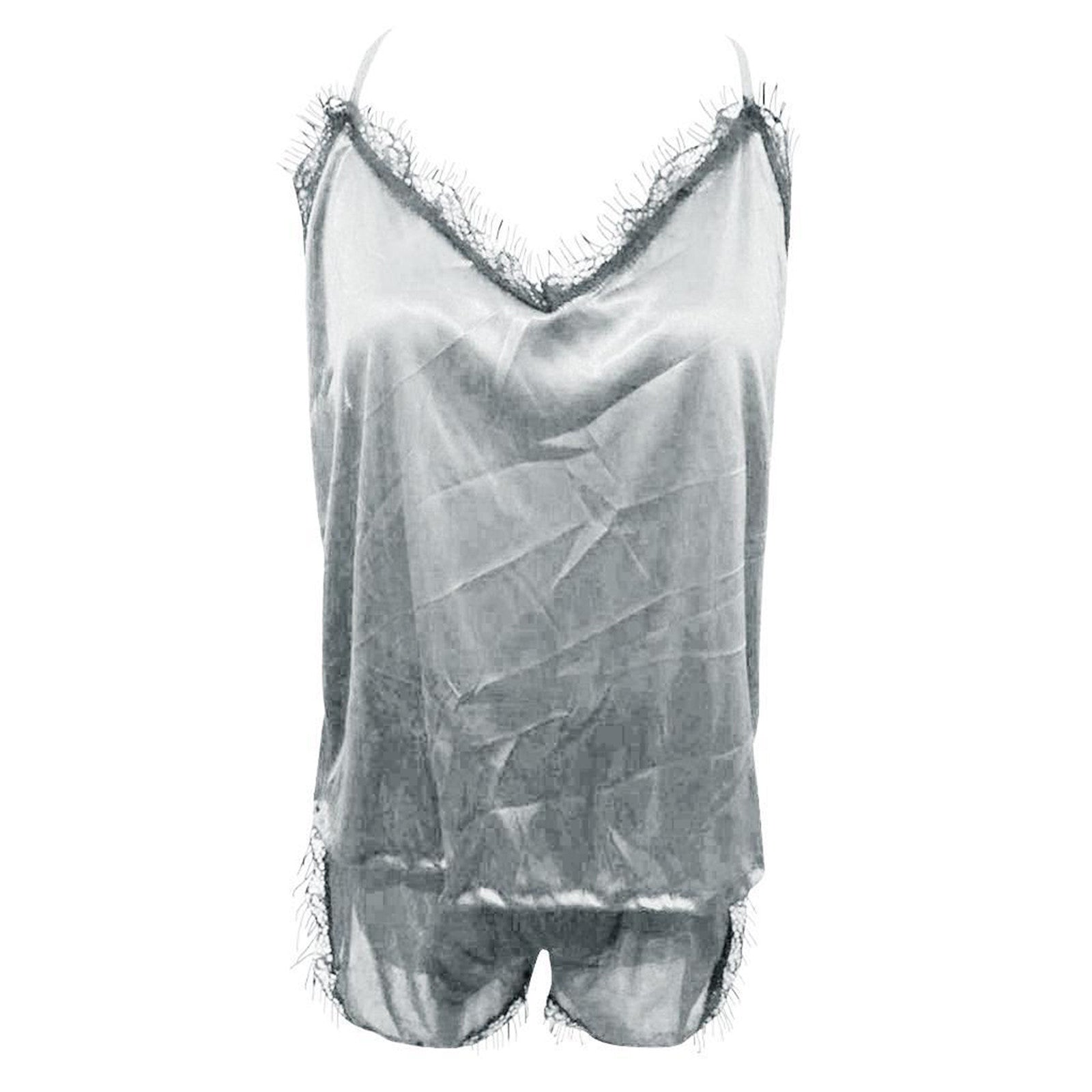 Lace V-Neck Satin Pajama Set — 2-Piece Sexy Sleepwear