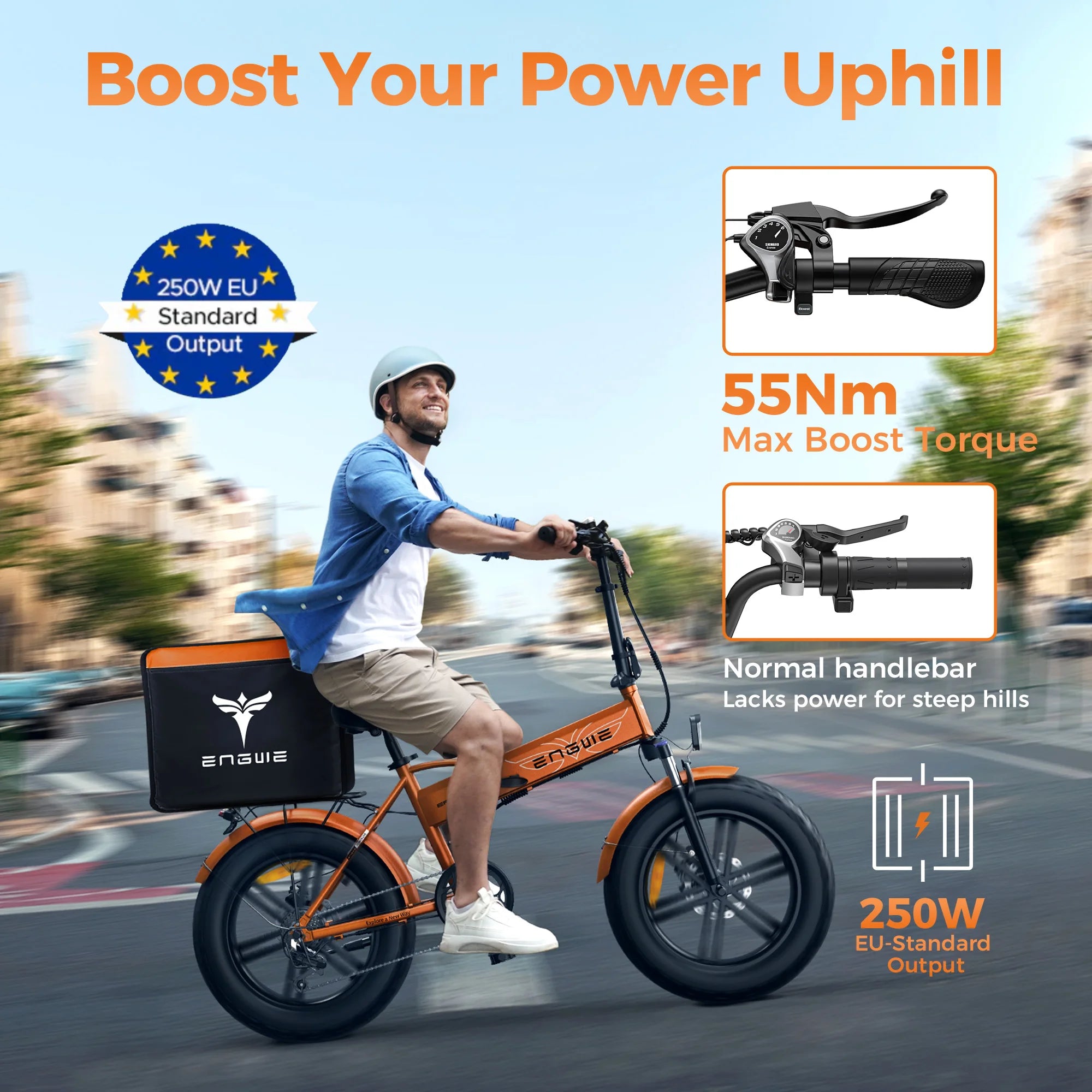 ENGWE EP-2 Boost 250W Folding Fat Tire Electric Mountain Bike — 48V 13Ah 20", 120km Range, CE Certified