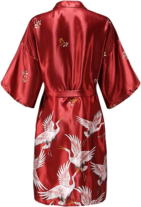 Silk Satin Floral Kimono Robe – Bridal Bridesmaid Short Bathrobe & Sleepwear for Women