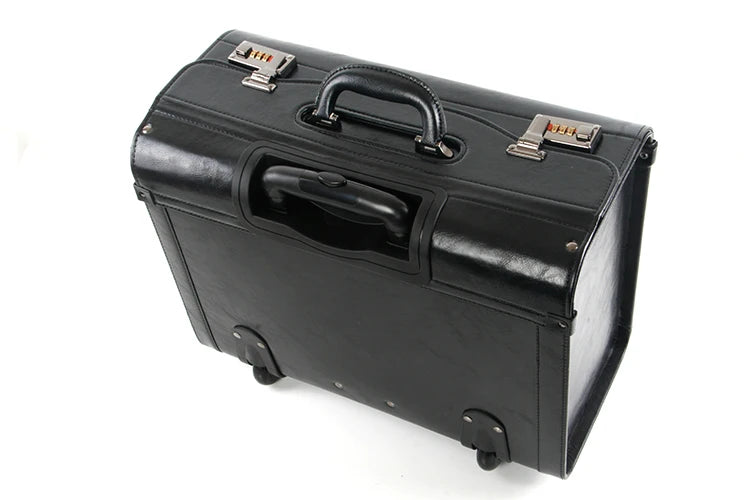Retro PU Pilot Rolling Luggage – Cabin Trolley Suitcase