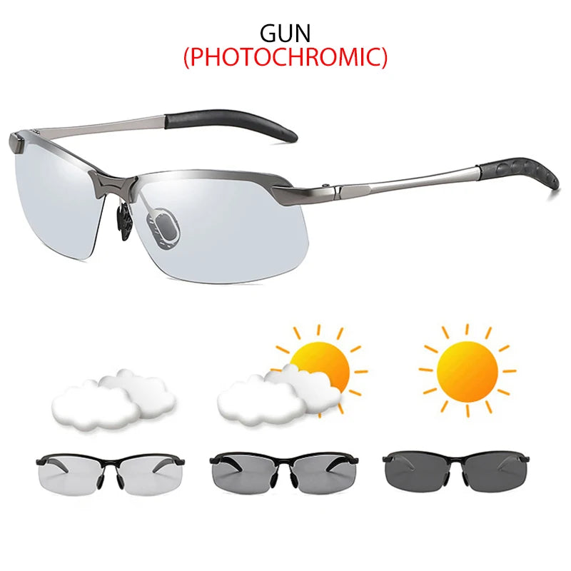 Half-Frame Photochromic Polarized Sunglasses | Vintage Metal Night Vision Driving Shades