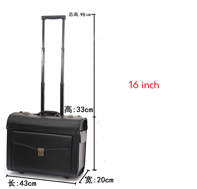 Retro PU Pilot Rolling Luggage – Cabin Trolley Suitcase