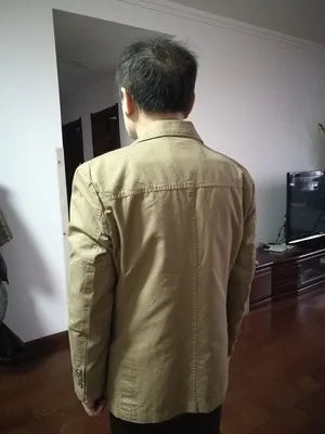Men's Single Breasted Blazer — Washable Loose Fit Military Style Jacket