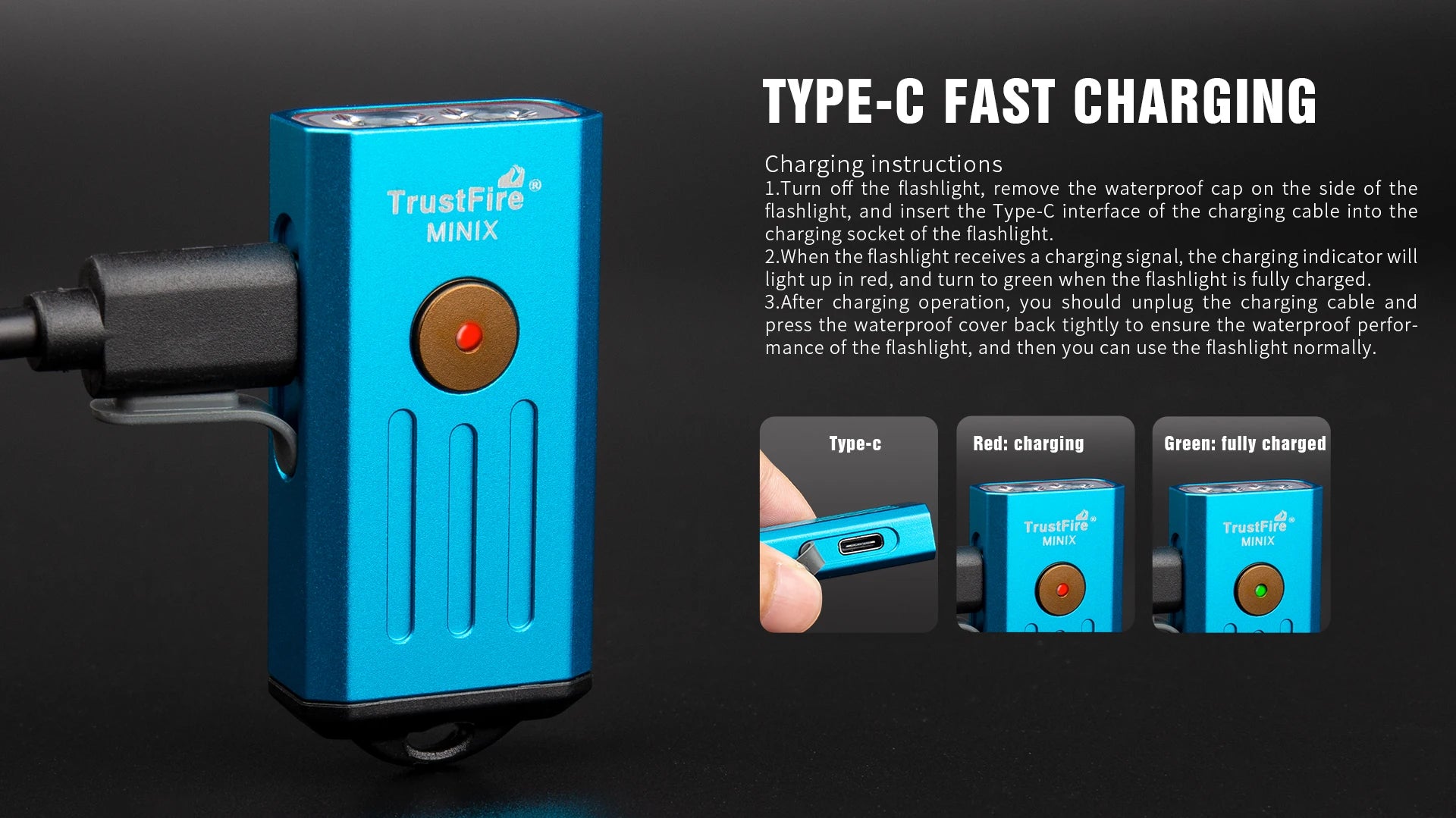 TrustFire MINIX – 320 Lumen Dual-Source Keychain EDC Flashlight, White + UV/Red, Type-C, IP66, Memory Mode