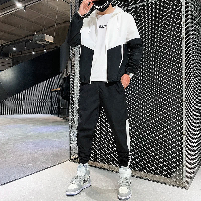 Men's Hip Hop Hooded Tracksuit Jacket & Pants Set – Jogger Sport 2-Piece Suit