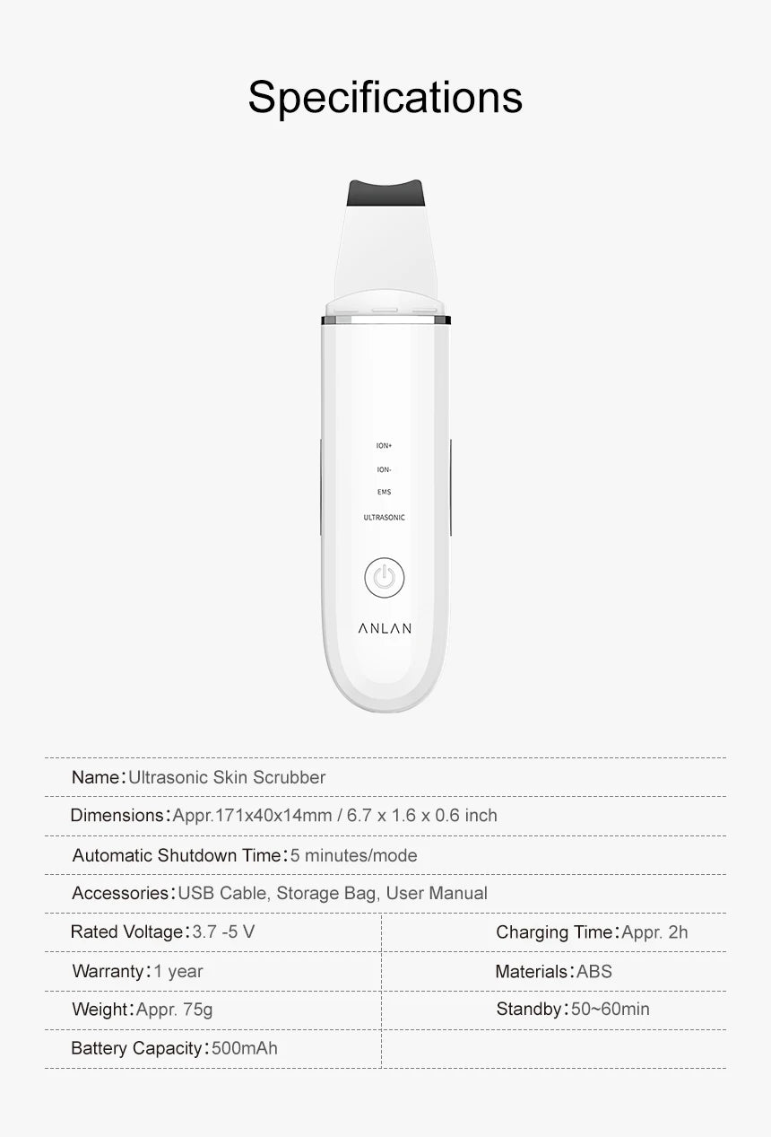 ANLAN Ultrasonic Skin Scrubber – 4-Mode Facial Pore Cleansing Spatula with Microcurrent Lifting
