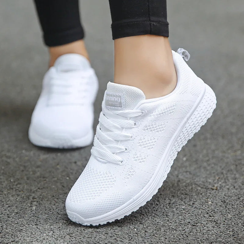 Women’s Casual Mesh Flat Sneakers — Breathable Lightweight Walking Shoes