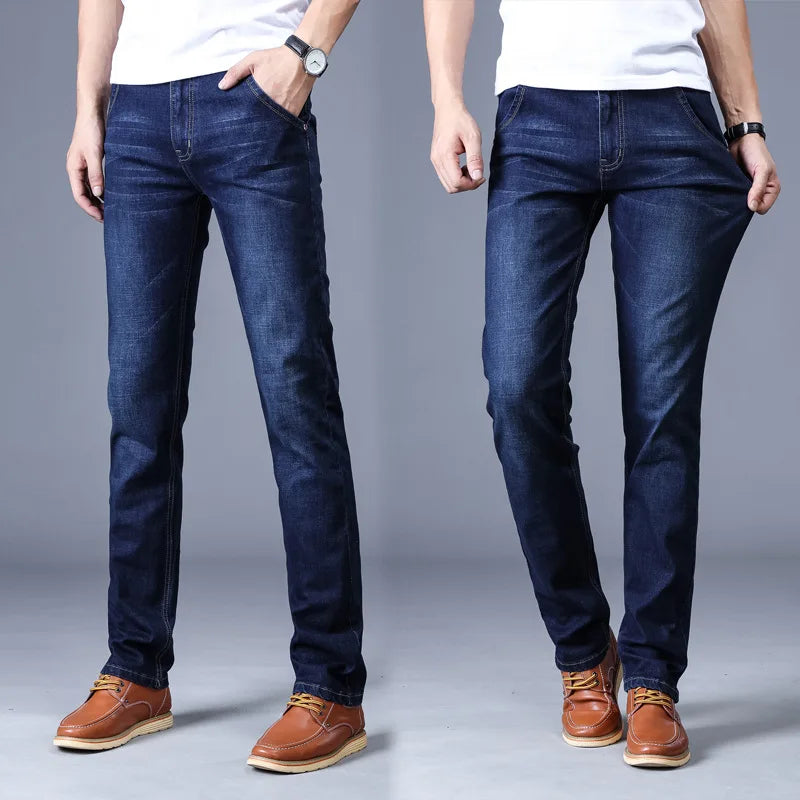 Men's Slim Straight Stretch Jeans — Classic Business Denim Pants