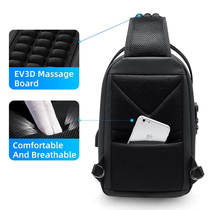 FENRUIEN Anti-Theft Waterproof Chest Pack – USB Charging Crossbody Shoulder Bag for Men