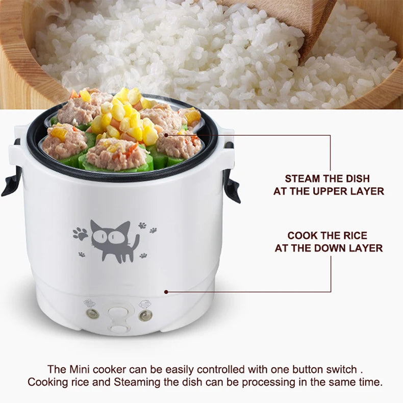 Portable Electric Mini Rice Cooker – 12V/24V/220V MultiCooker for Car, Truck & Home