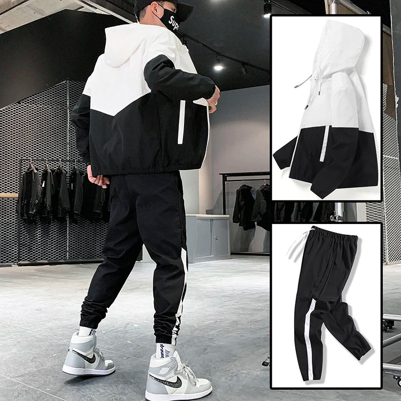 Men's Hip Hop Hooded Tracksuit Jacket & Pants Set – Jogger Sport 2-Piece Suit