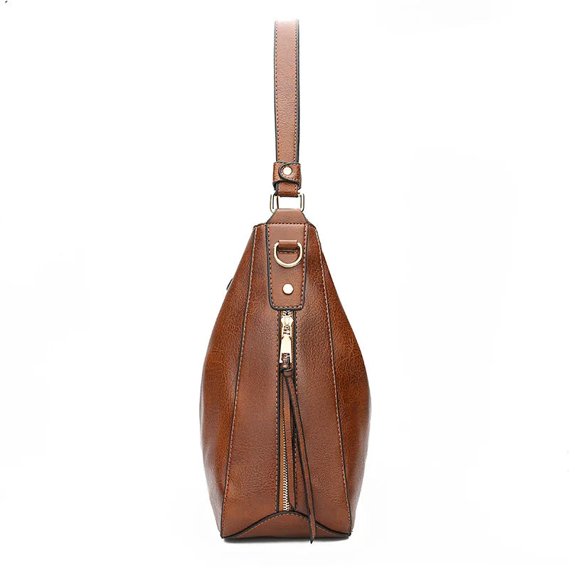 LadyHuarui Vintage PU Hobo Tote Bag – Tassel Patchwork Crossbody Shoulder Handbag for Women