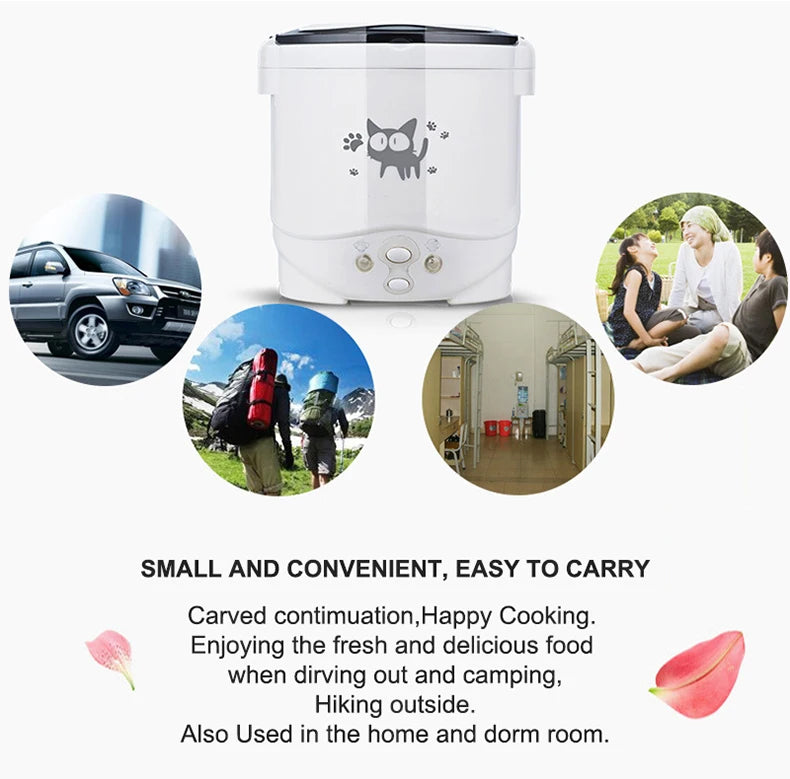 Portable Electric Mini Rice Cooker – 12V/24V/220V MultiCooker for Car, Truck & Home