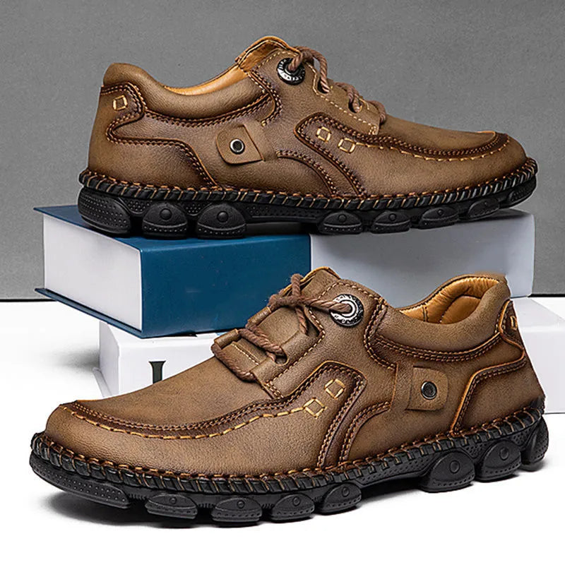 Men's Large Size Business Casual Leather Shoes — Thick Sole Lace-Up Work Shoes (Sizes 39-48)