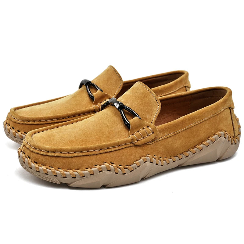 Men's Suede Genuine Leather Moccasin Loafers — Soft Driving Boat Shoes (Sizes 38-48)