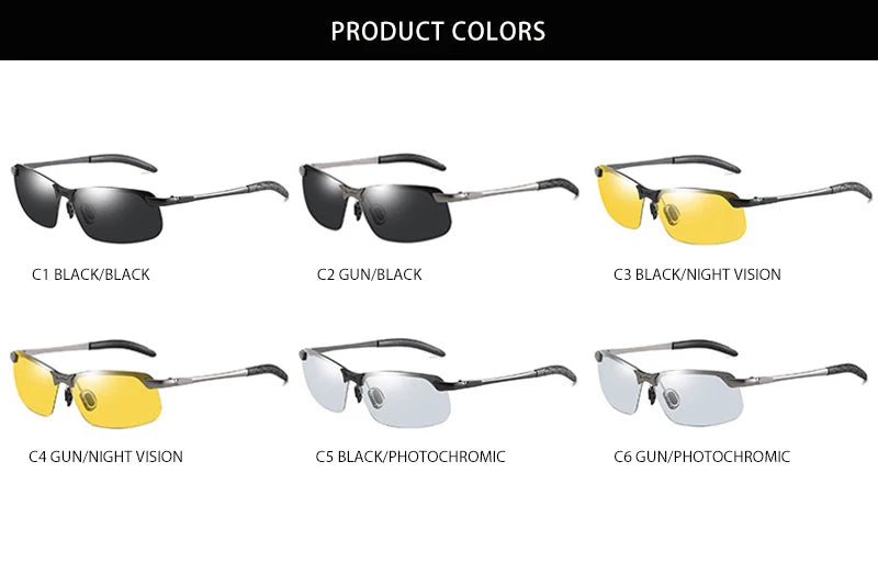 Half-Frame Photochromic Polarized Sunglasses | Vintage Metal Night Vision Driving Shades