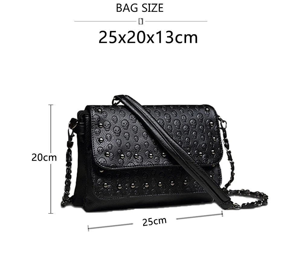 JIEROTYX England Style Skull Print PU Leather Crossbody Bag – Rivet Chain Shoulder Clutch for Women