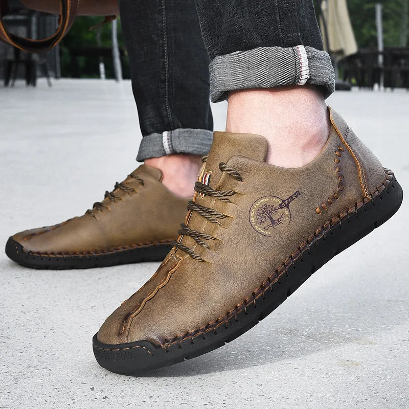 Men's Genuine Leather Driving Loafers — Cow Leather Moccasin Slip-On Shoes (Sizes 38-48)