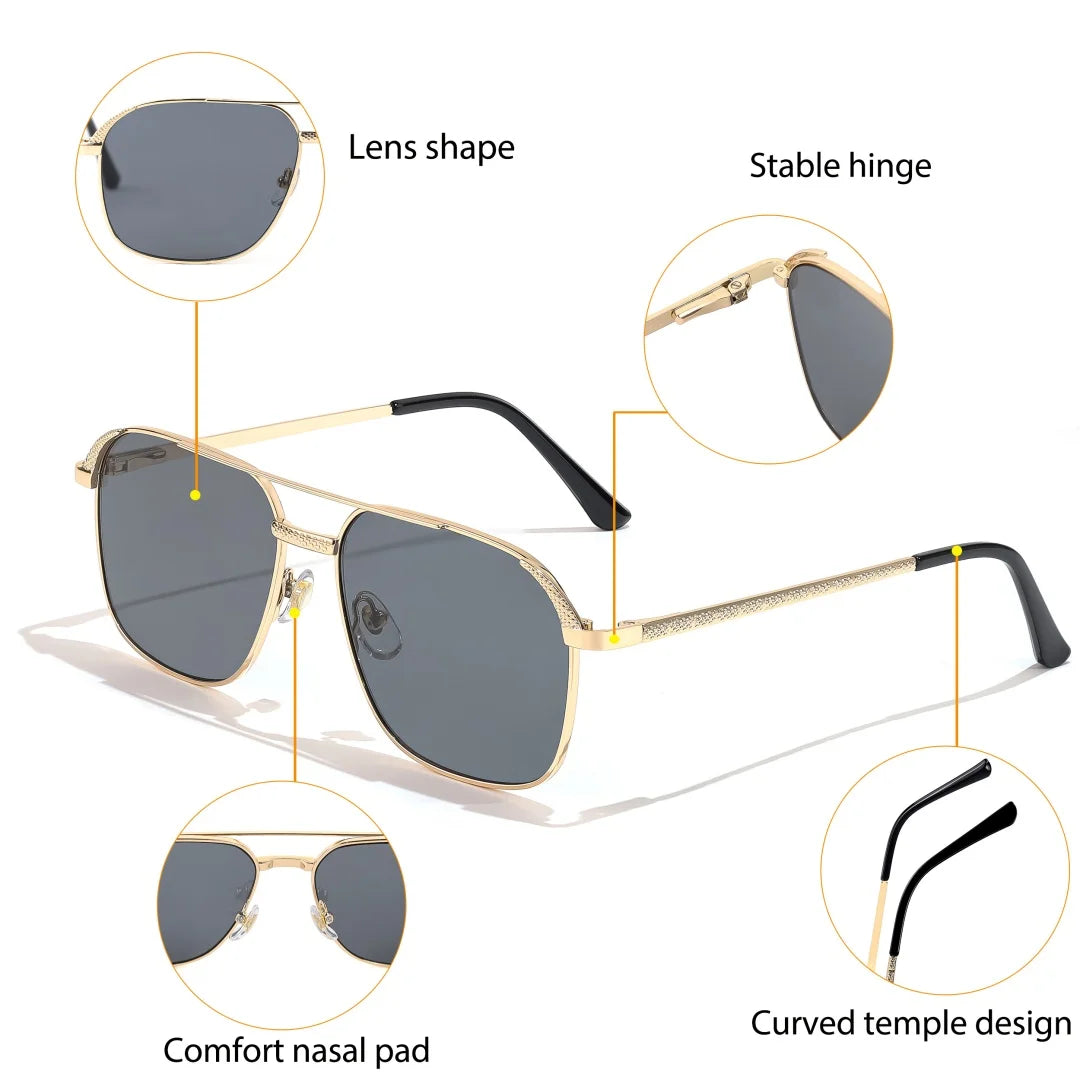 HBK Unisex Retro Double-Bridge Sunglasses | Vintage Reflective Lens UV400 Luxury Metal Frame