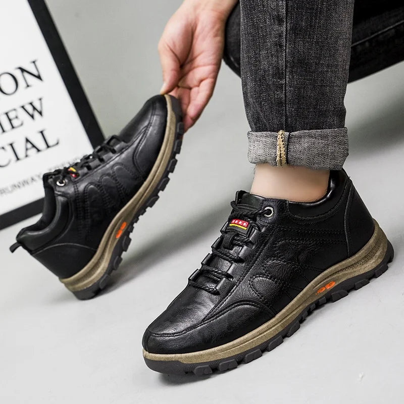 Men's Microfiber Leather Lace-Up Casual Shoes — Lightweight Rubber Sole Everyday Shoes (Sizes 39-44)