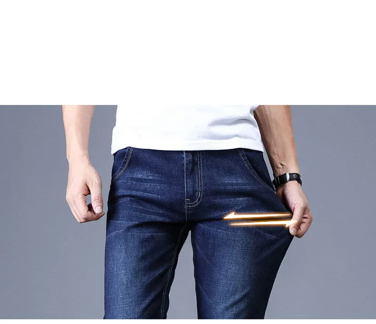 Men's Slim Straight Stretch Jeans — Classic Business Denim Pants