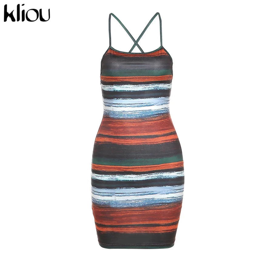 Striped Backless Camisole Mini Dress — Sexy Slash Neck Clubwear