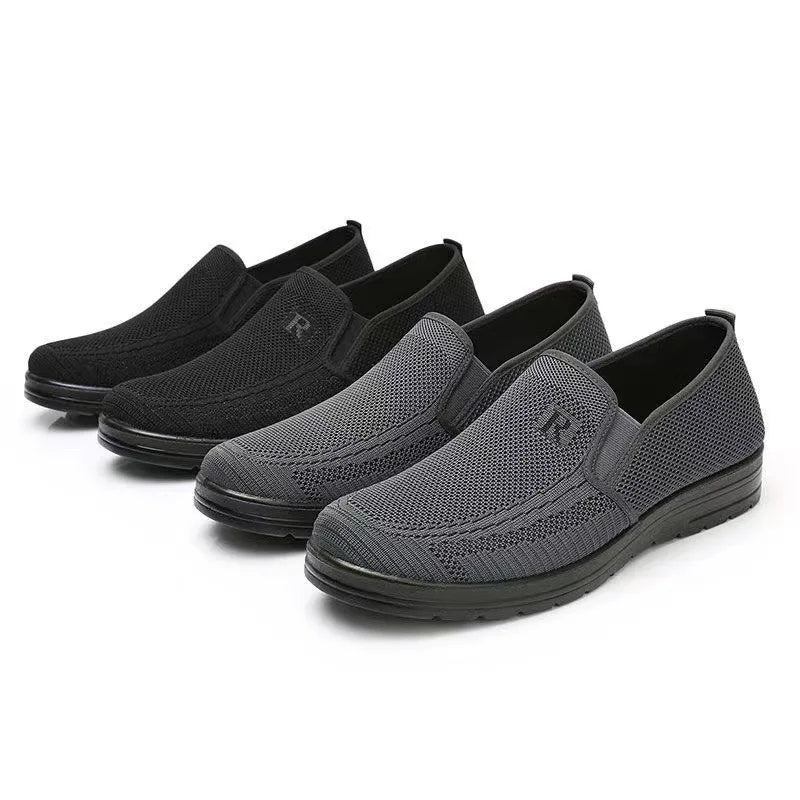 Men's Knit Slip-On Walking Loafers — Breathable Flyknit PU Sole Summer Shoes