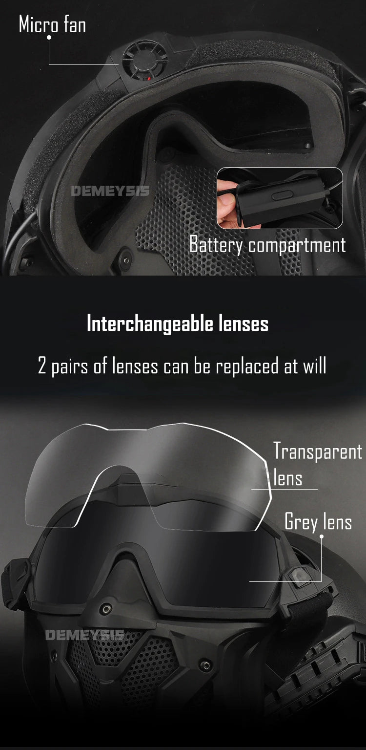 Tactical Full Face Airsoft Paintball Mask with Fan & Goggles