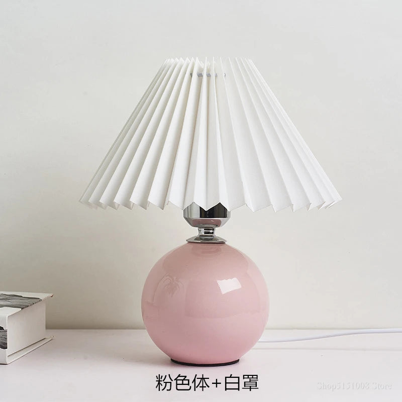 Ceramic Table Lamp – Pleated Fabric Shade