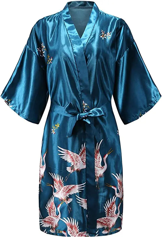 Silk Satin Floral Kimono Robe – Bridal Bridesmaid Short Bathrobe & Sleepwear for Women