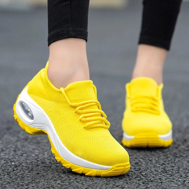 Women's Air Cushion Platform Sneakers — Mesh Lace-Up Tennis Shoes with Thick Sole (Sizes 35-42)