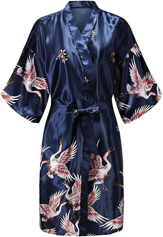 Silk Satin Floral Kimono Robe – Bridal Bridesmaid Short Bathrobe & Sleepwear for Women