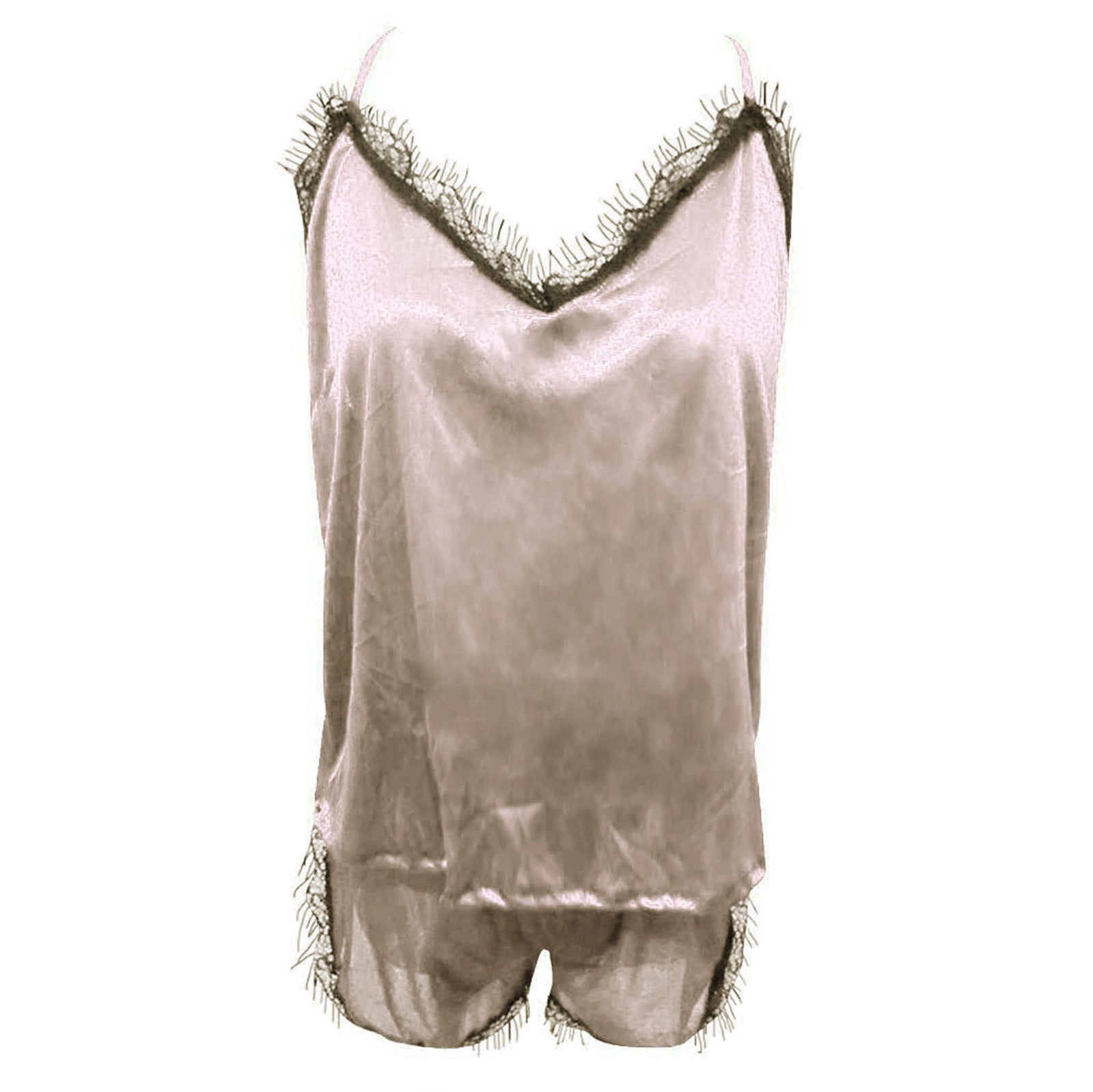Lace V-Neck Satin Pajama Set — 2-Piece Sexy Sleepwear