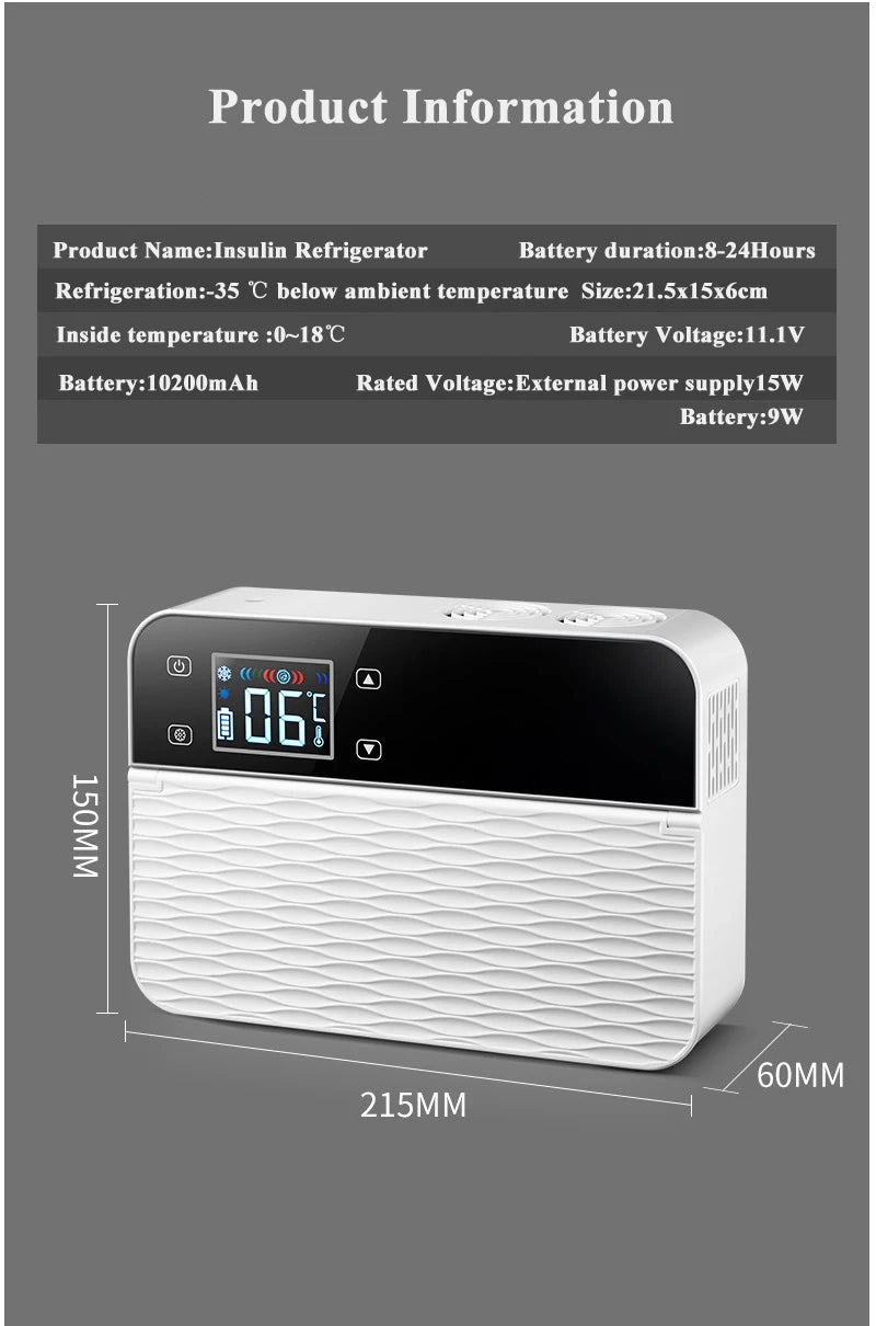 Mini Portable Insulin Refrigerator – 10200mAh Battery, 260ml Cooler for Insulin, Serum & Medication