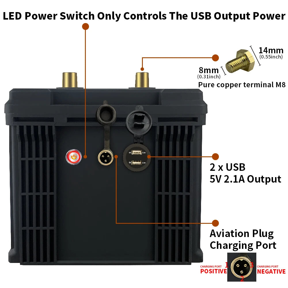 24V 100Ah LiFePO4 Lithium Iron Phosphate Battery — Deep Cycle for Solar, RV & Marine