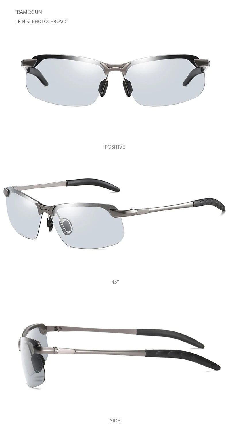 Half-Frame Photochromic Polarized Sunglasses | Vintage Metal Night Vision Driving Shades