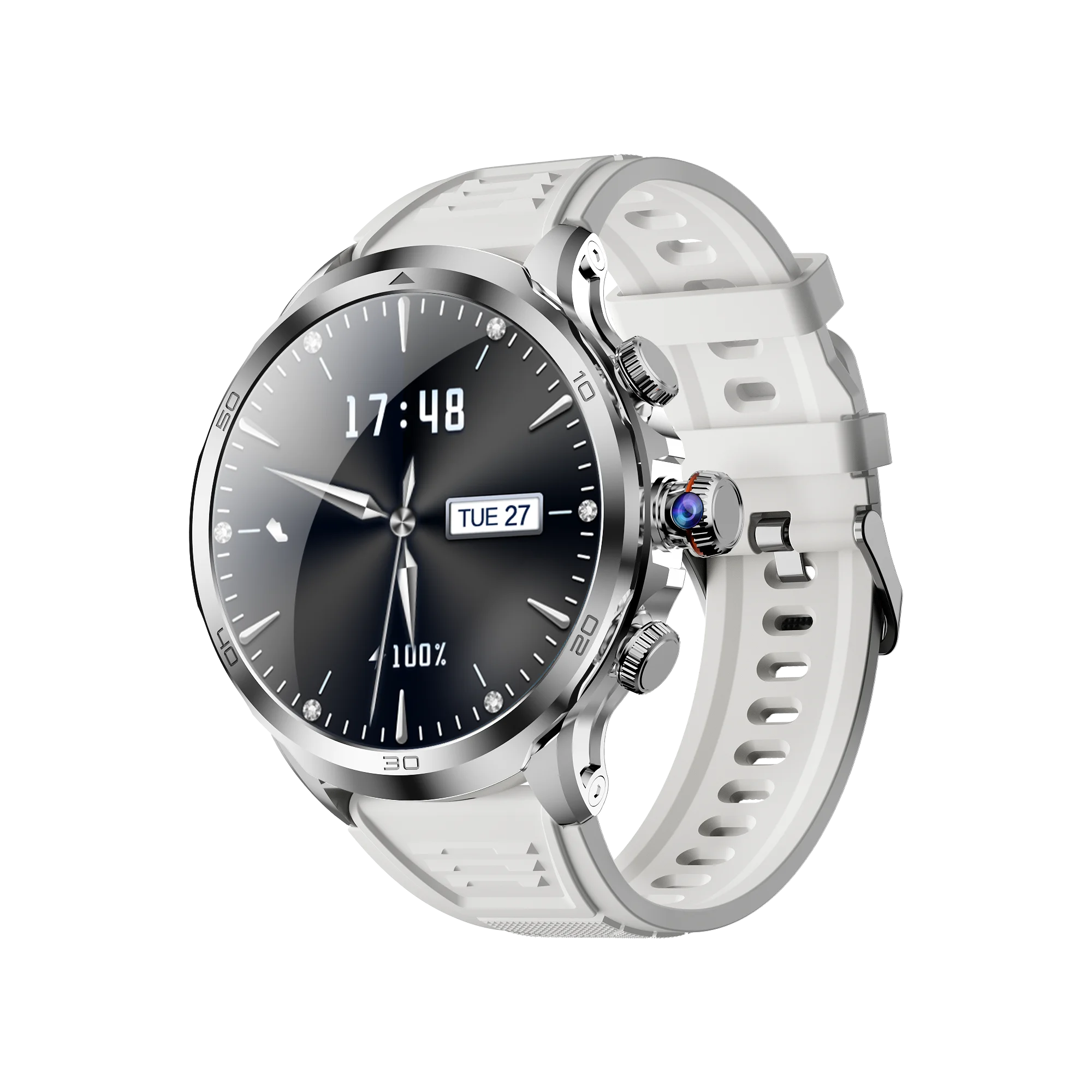 H19 Men's Smartwatch with 1.75 Inch HD AMOLED Screen 4G Connectivity IP67 Waterproof Silicone Band Side Camera GPS 3+32GB RAM