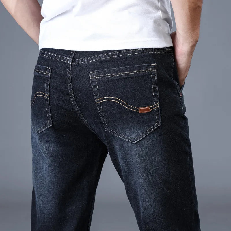 Men's Slim Straight Stretch Jeans — Classic Business Denim Pants