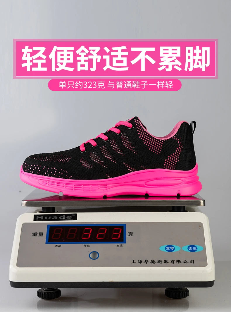Steel Toe Safety Sneakers for Women — Lightweight Pink Work Shoes with Anti-Puncture Protection