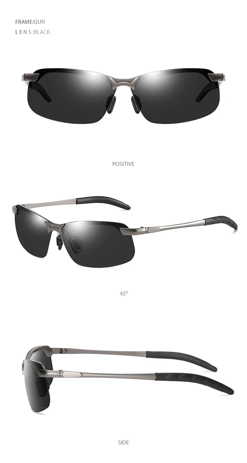 Half-Frame Photochromic Polarized Sunglasses | Vintage Metal Night Vision Driving Shades