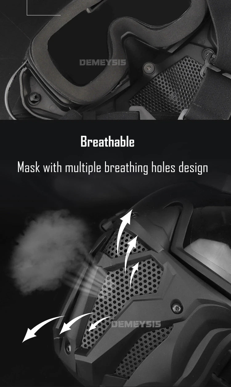 Tactical Full Face Airsoft Paintball Mask with Fan & Goggles
