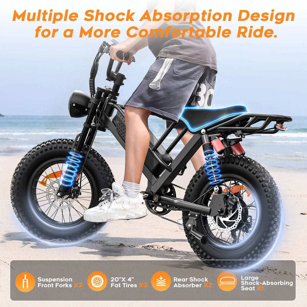 750W Fat Tire Electric Dirt Bike — 48V 15Ah 20" City & Trail E-Bike with 90km+ Range