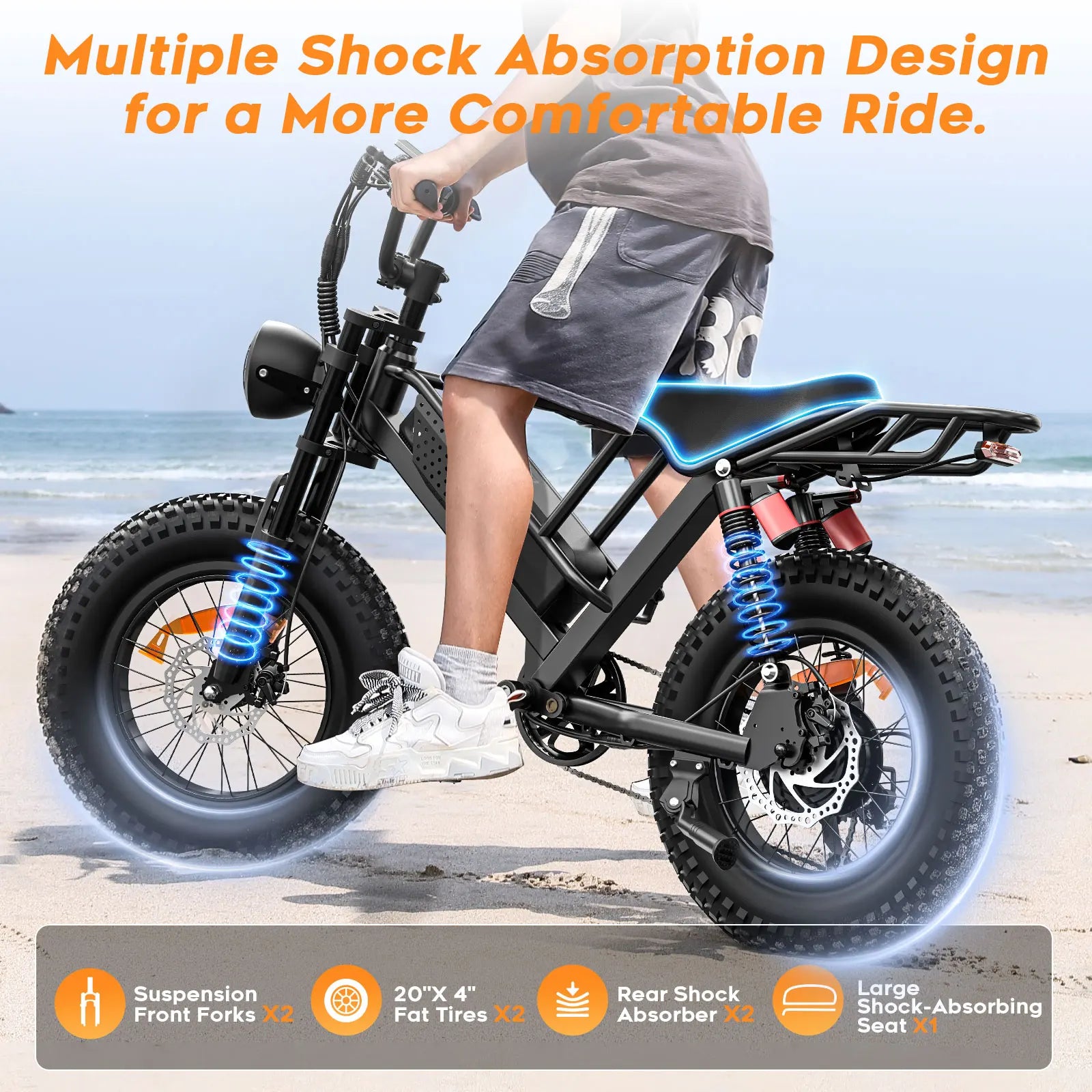 750W Fat Tire Electric Dirt Bike — 48V 15Ah 20" City & Trail E-Bike with 90km+ Range